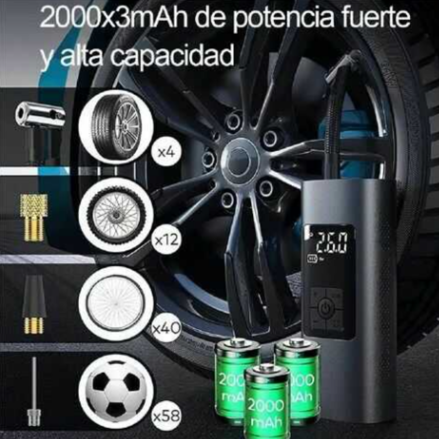 INFLADOR DE LLANTAS PORTATIL  CON POWER BACK Y LINTERNA